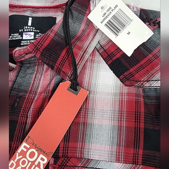 Buffalo David Bitton Makson Bordeaux Plaid Stitched Button Up Shirt M - Picture 8 of 9